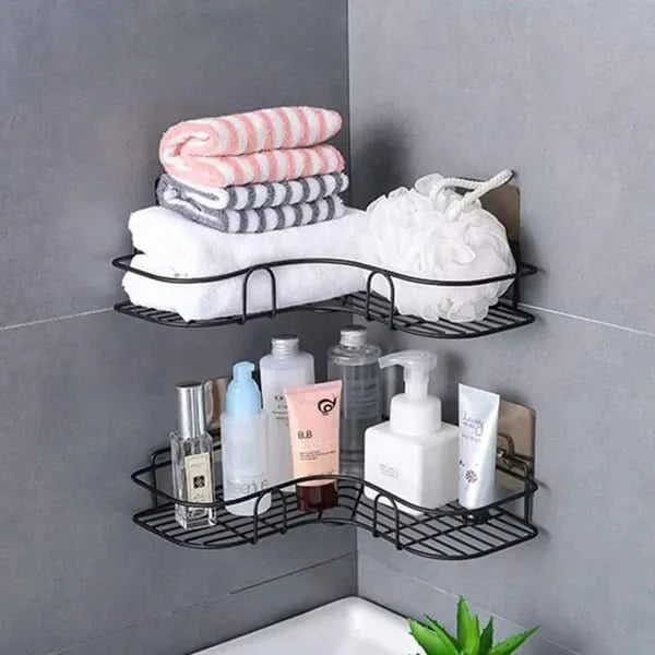 Wall Corner Rack For Bathroom & Kitchen With Hooks.