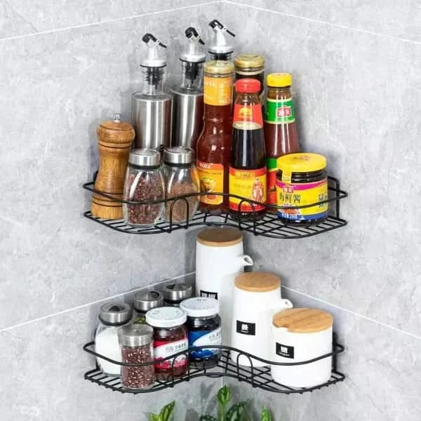 Wall Corner Rack For Bathroom & Kitchen With Hooks.