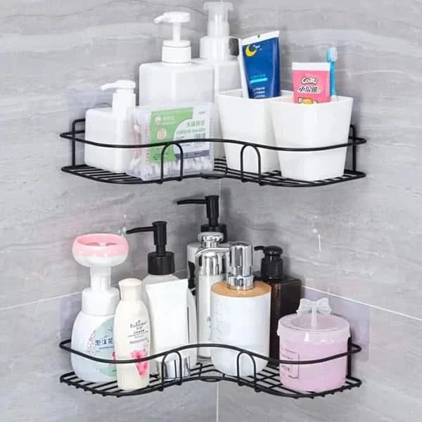 Wall Corner Rack For Bathroom & Kitchen With Hooks.