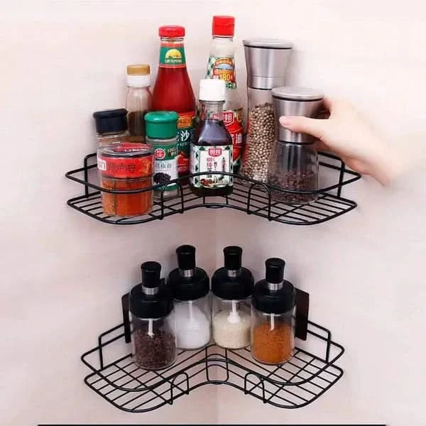 Wall Corner Rack For Bathroom & Kitchen With Hooks.