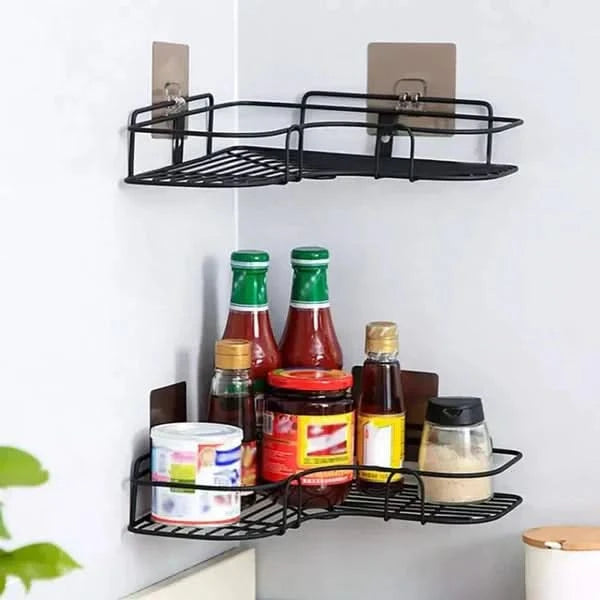 Wall Corner Rack For Bathroom & Kitchen With Hooks.