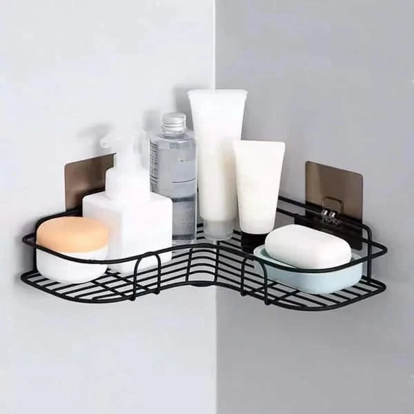 Wall Corner Rack For Bathroom & Kitchen With Hooks.