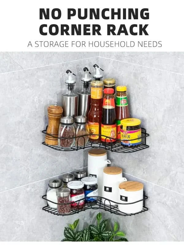 Wall Corner Rack For Bathroom & Kitchen With Hooks.