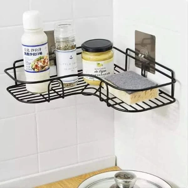 Wall Corner Rack For Bathroom & Kitchen With Hooks.