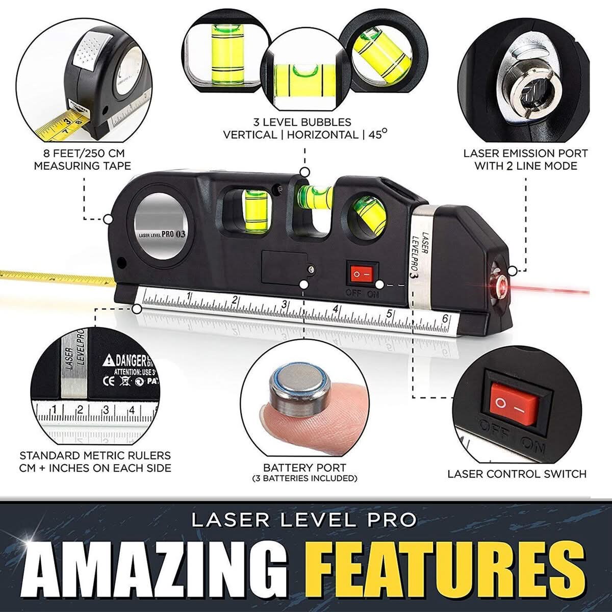 Laser Level with Built-in Tape – USA Imported - Pakpick